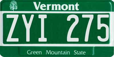 VT license plate ZYI275