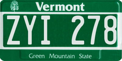VT license plate ZYI278