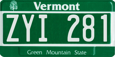 VT license plate ZYI281
