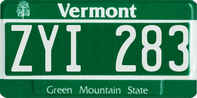 VT license plate ZYI283