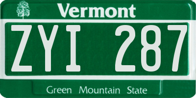 VT license plate ZYI287
