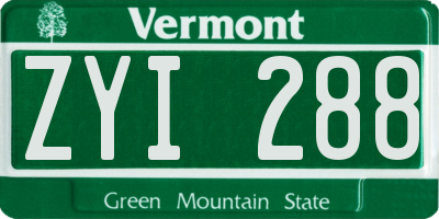 VT license plate ZYI288