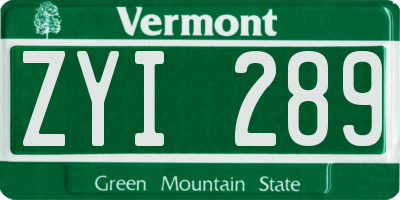 VT license plate ZYI289