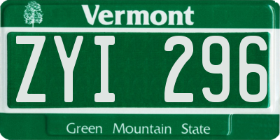VT license plate ZYI296