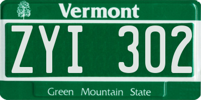 VT license plate ZYI302