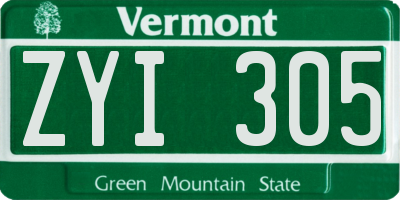 VT license plate ZYI305