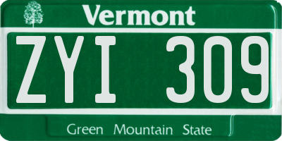 VT license plate ZYI309