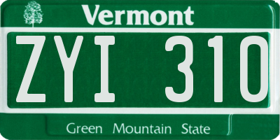 VT license plate ZYI310