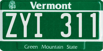 VT license plate ZYI311
