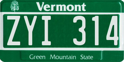 VT license plate ZYI314