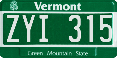 VT license plate ZYI315