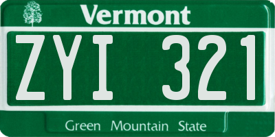 VT license plate ZYI321