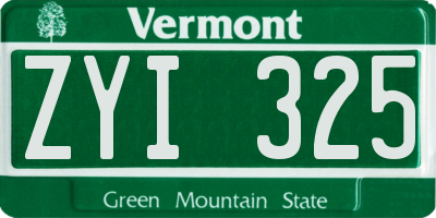 VT license plate ZYI325