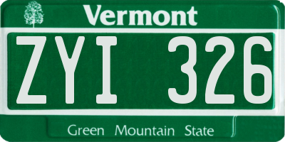 VT license plate ZYI326