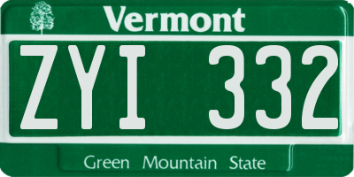 VT license plate ZYI332