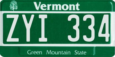 VT license plate ZYI334