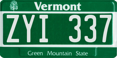 VT license plate ZYI337