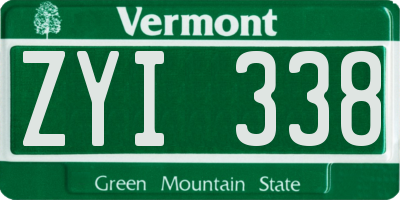 VT license plate ZYI338
