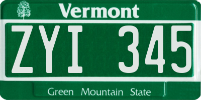 VT license plate ZYI345