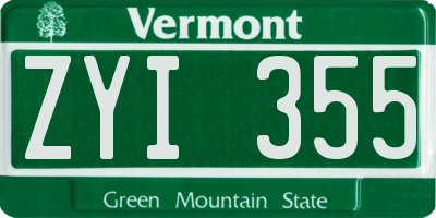 VT license plate ZYI355