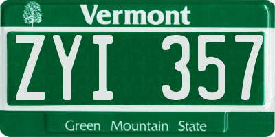 VT license plate ZYI357