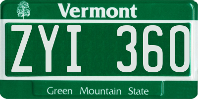 VT license plate ZYI360