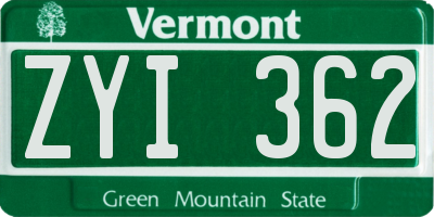 VT license plate ZYI362