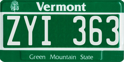 VT license plate ZYI363