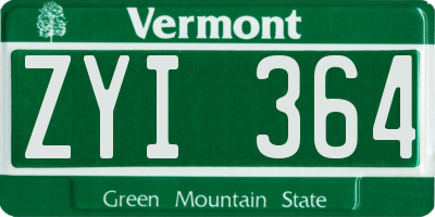 VT license plate ZYI364
