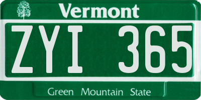 VT license plate ZYI365