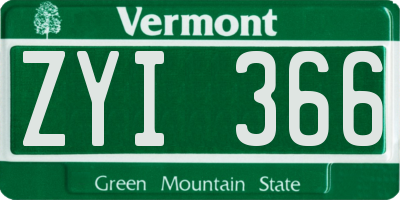 VT license plate ZYI366