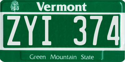 VT license plate ZYI374