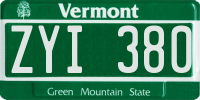 VT license plate ZYI380