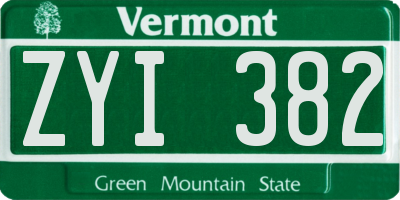 VT license plate ZYI382