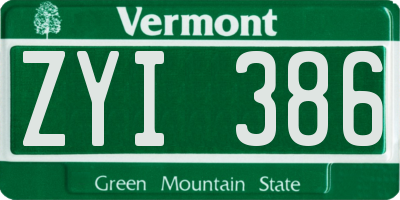 VT license plate ZYI386