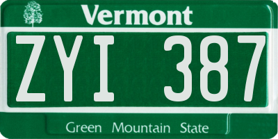 VT license plate ZYI387