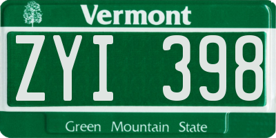 VT license plate ZYI398