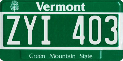 VT license plate ZYI403