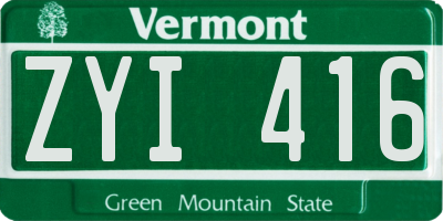 VT license plate ZYI416