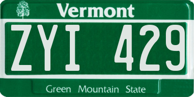 VT license plate ZYI429