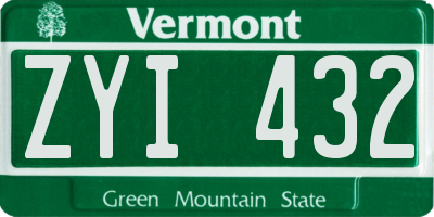 VT license plate ZYI432