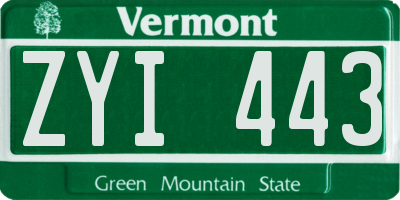 VT license plate ZYI443