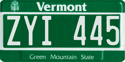 VT license plate ZYI445