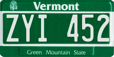 VT license plate ZYI452