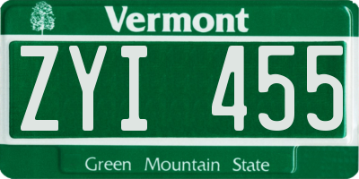 VT license plate ZYI455