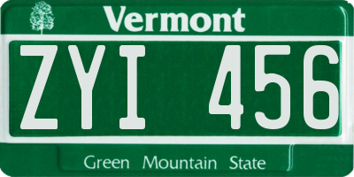 VT license plate ZYI456