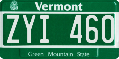 VT license plate ZYI460