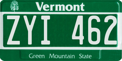 VT license plate ZYI462