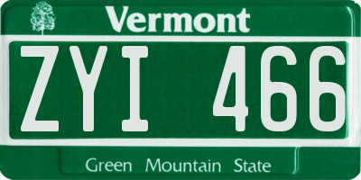 VT license plate ZYI466