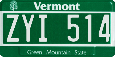 VT license plate ZYI514